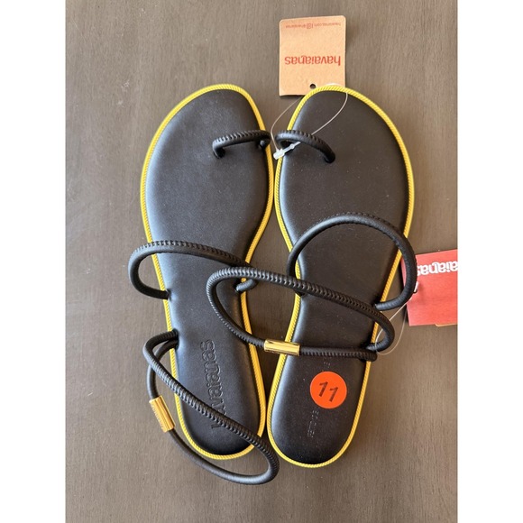 Havaianas Una Pitanga Sandals Womens Black Rubber Strappy Flat Size 11 - Picture 15 of 16